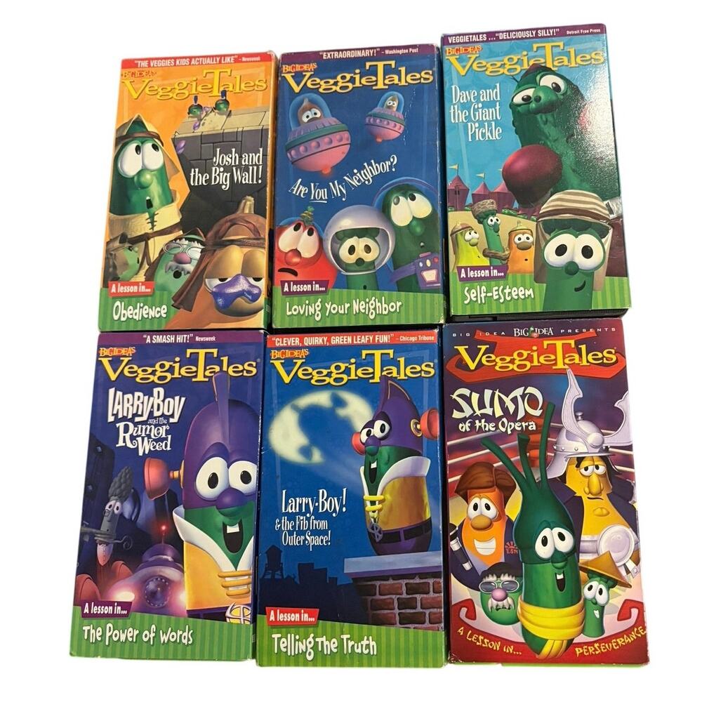VeggieTales VHS Lot 6 LarryBoy Josh & Big Wall Dave & Giant Pickle Sumo of Opera